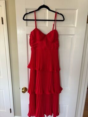 Lulu's Red Tiered Pleated Maxi Dress